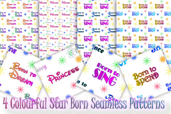 4 Colourful Star Born Seamless Patterns: Effortless Design Texture for Crafters and Digital Creators