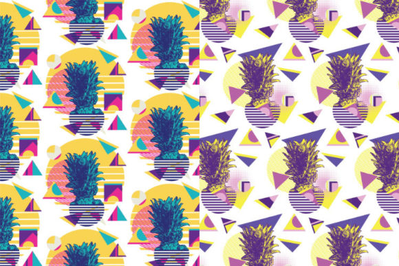 4 Vector Retro Patterns with Pineapple