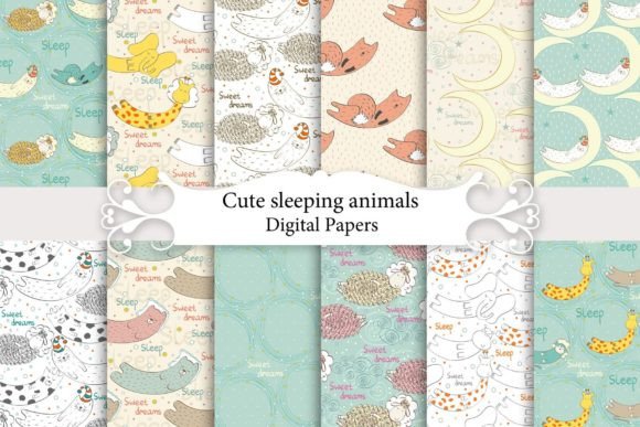 Adorable Sleeping Animals Seamless Patterns: Sweet Digital Papers for Creative Projects