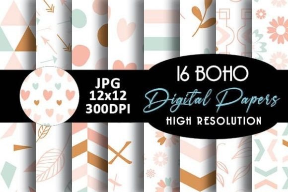 Boho Geometric Digital Papers: 16 Versatile Backgrounds for Creative Projects