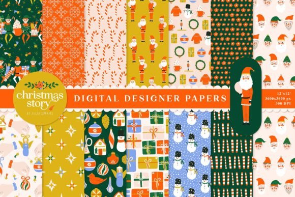 Christmas Story Seamless Patterns Santa: 13 Hand-Painted Digital Papers That Elevate Every Holiday Project