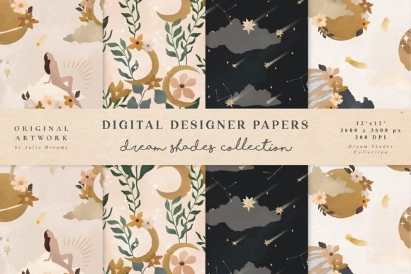 Dream Shades Seamless Patterns Moon Star: Elegant Digital Papers for Creative Projects