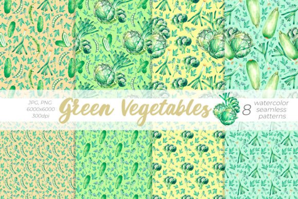 Green Vegetables Watercolor Patterns