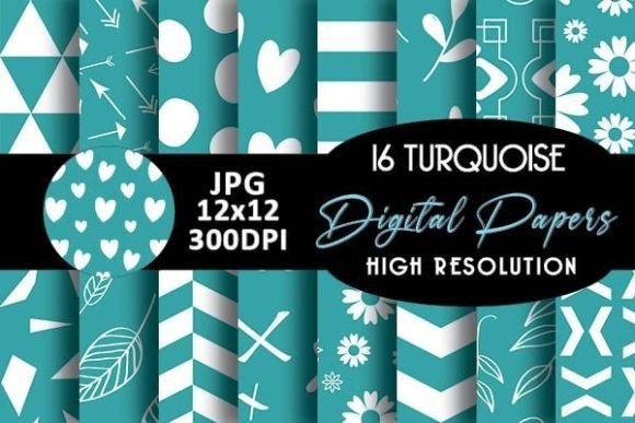 Mint Geometric Digital Papers Patterns