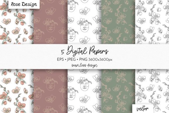 One Line Faces Orchid Flowers Patterns