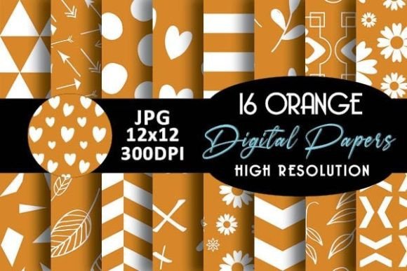 Orange Geometric Digital Papers Patterns