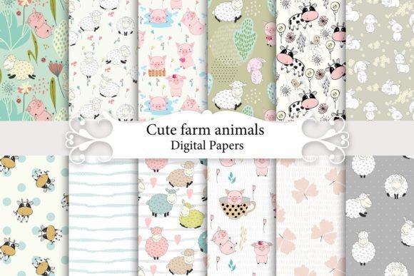 Seamless Patterns with Farm Animals