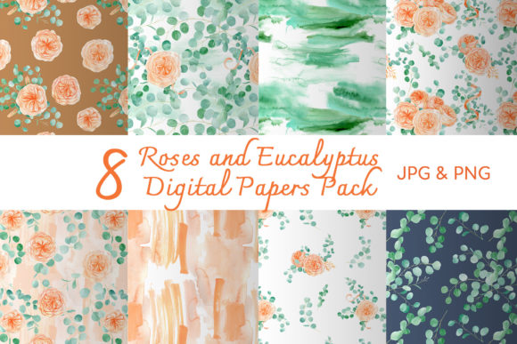 Watercolor Rose and Eucalyptus Seamless Patterns: Timeless Botanical Design for Creative Projects