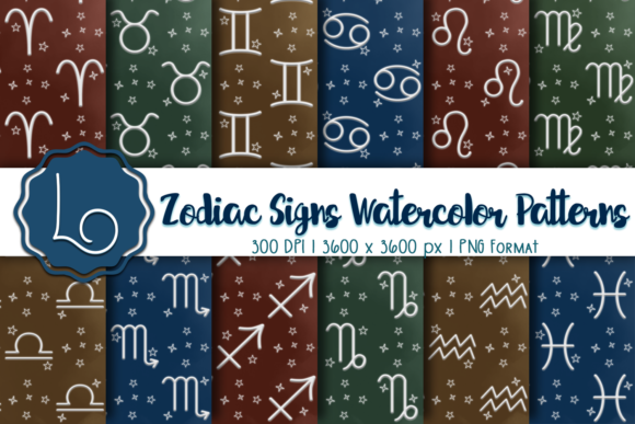 Zodiac Signs Watercolor Patterns